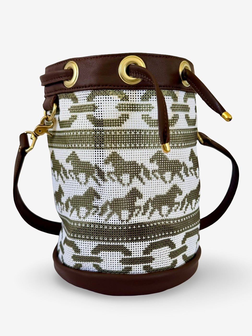 High Horse Mini Needlepoint Leather Self Finishing Bucket Bag