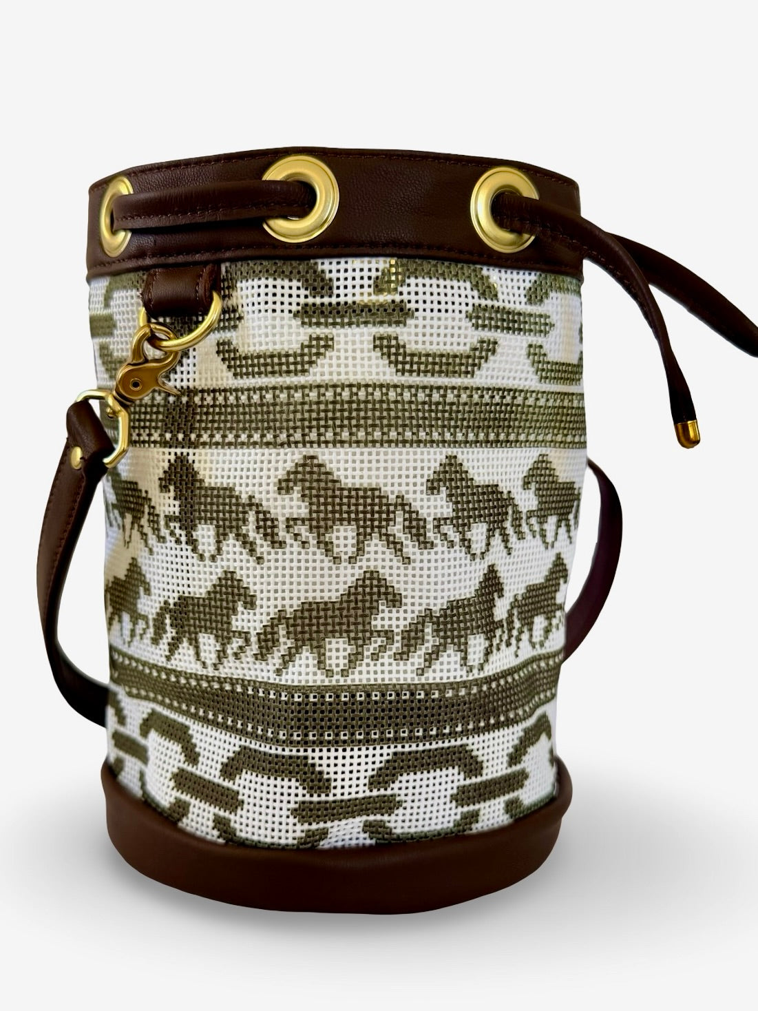 High Horse Mini Needlepoint Leather Self Finishing Bucket Bag