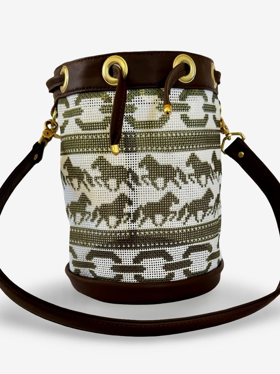 High Horse Mini Needlepoint Leather Self Finishing Bucket Bag