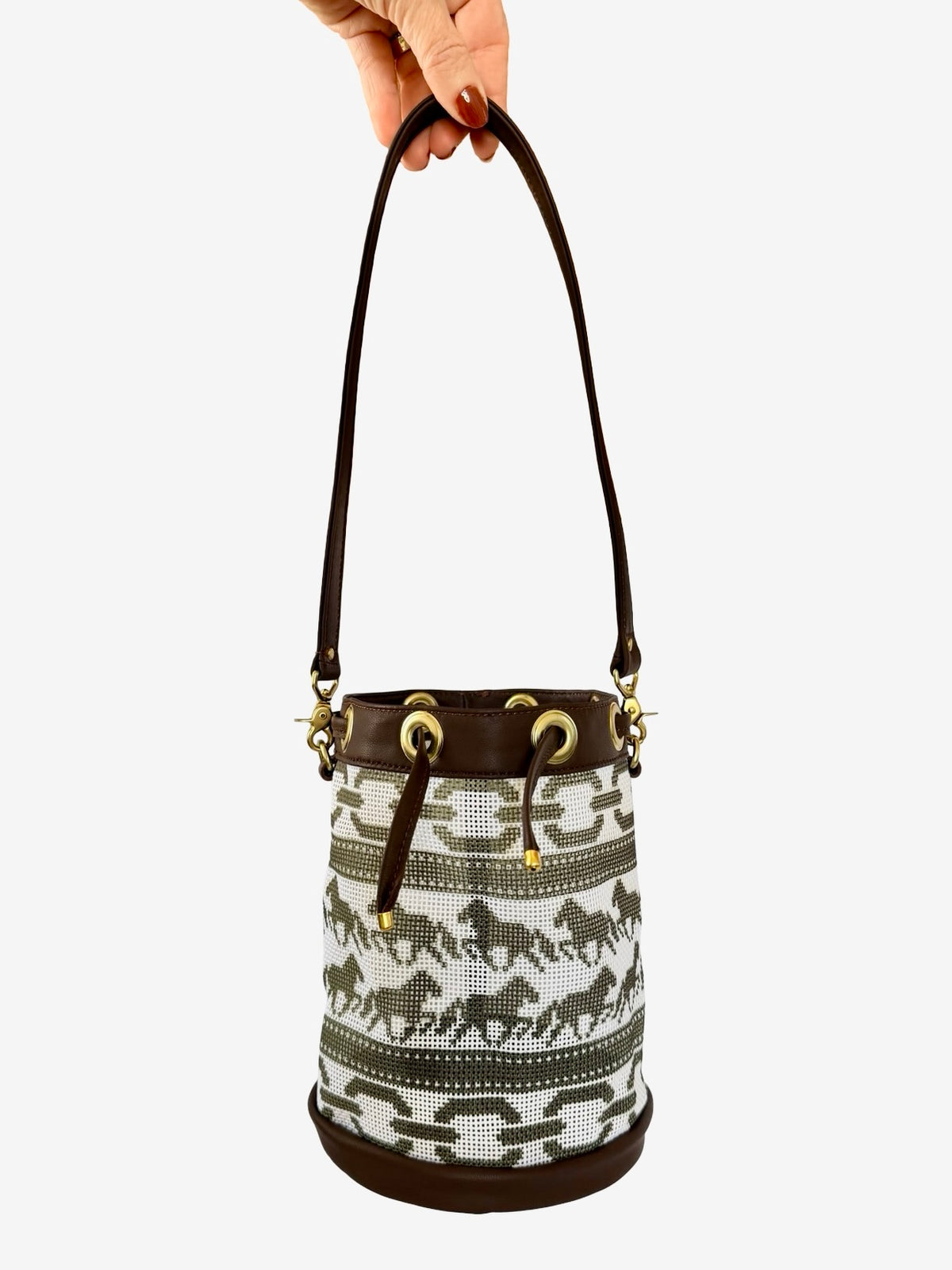 High Horse Mini Needlepoint Leather Self Finishing Bucket Bag