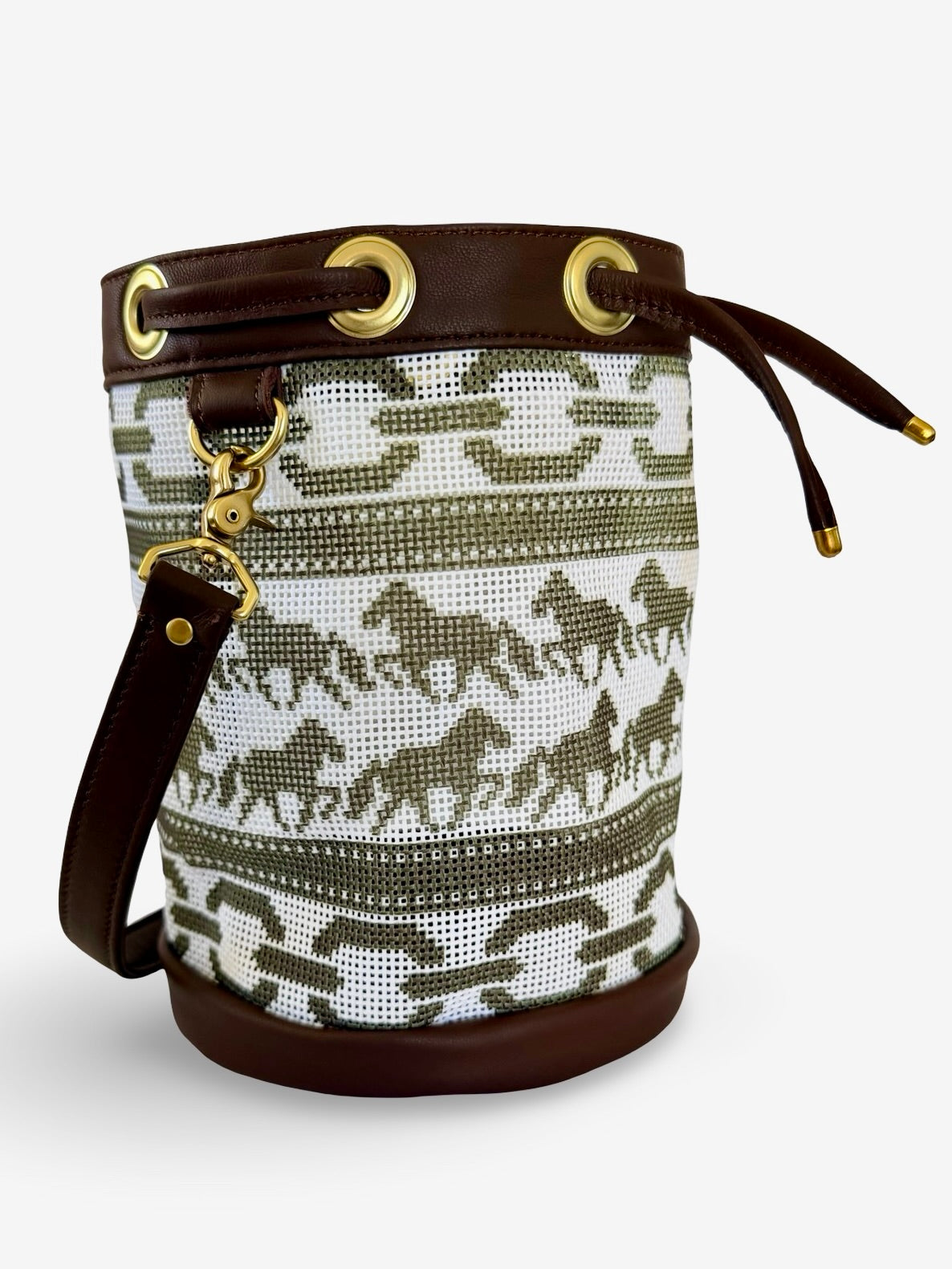 High Horse Mini Needlepoint Leather Self Finishing Bucket Bag