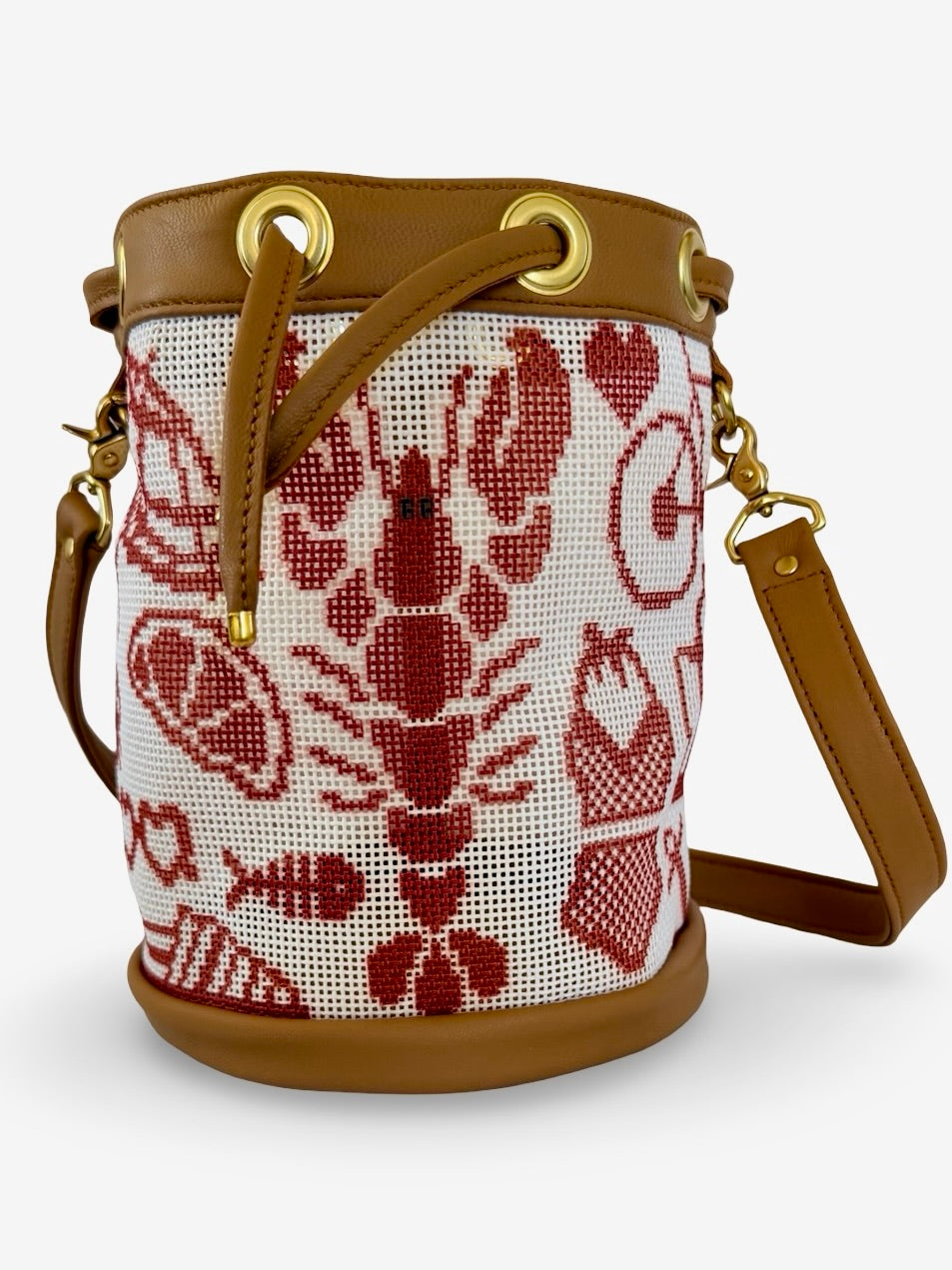Shore Things Mini Needlepoint Leather Self Finishing Bucket Bag