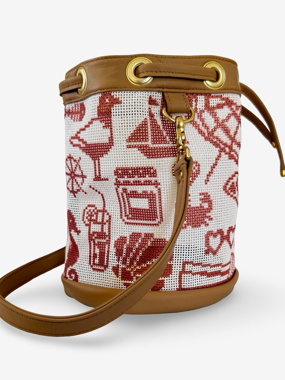 Shore Things Mini Needlepoint Leather Self Finishing Bucket Bag