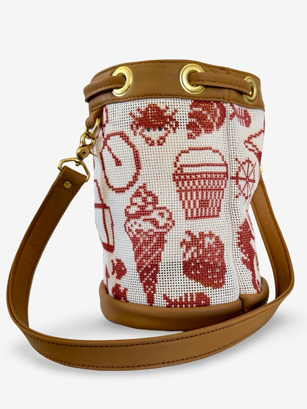Shore Things Mini Needlepoint Leather Self Finishing Bucket Bag