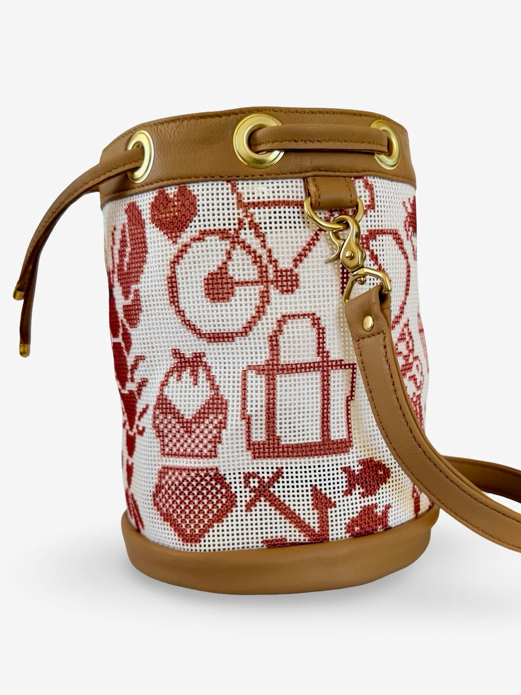 Shore Things Mini Needlepoint Leather Self Finishing Bucket Bag