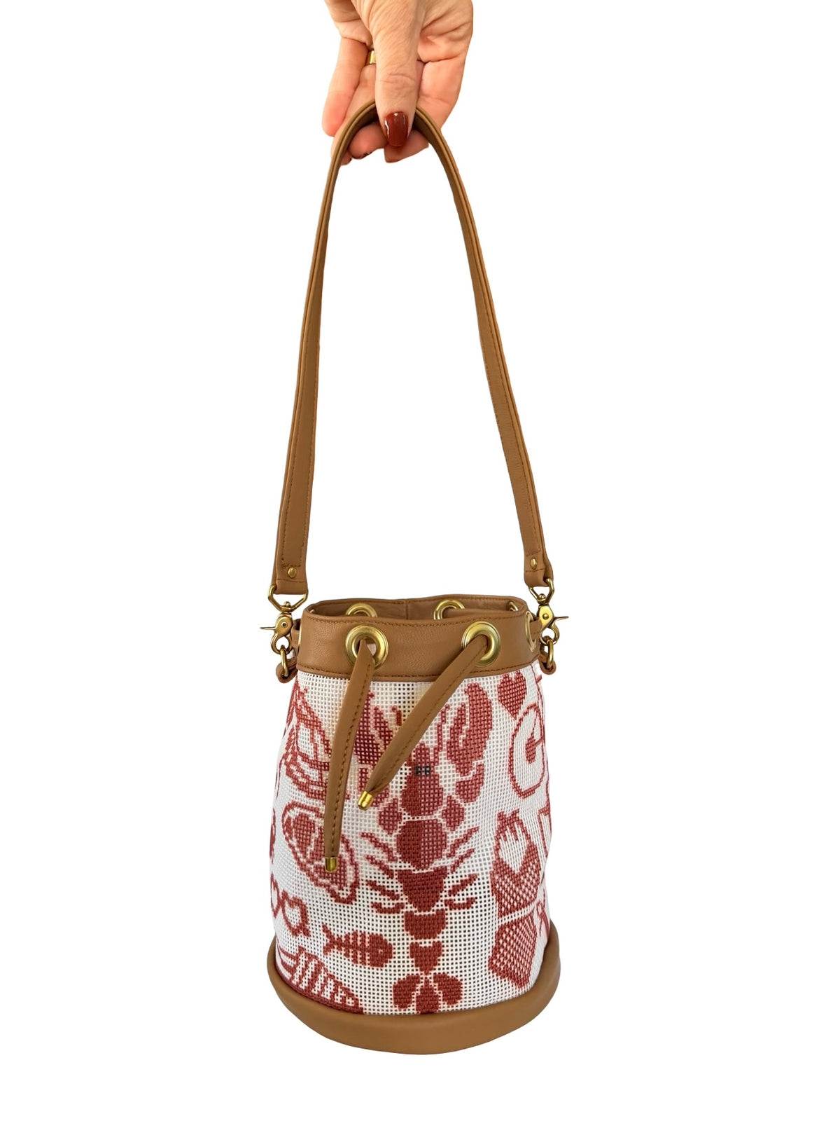 Shore Things Mini Needlepoint Leather Self Finishing Bucket Bag