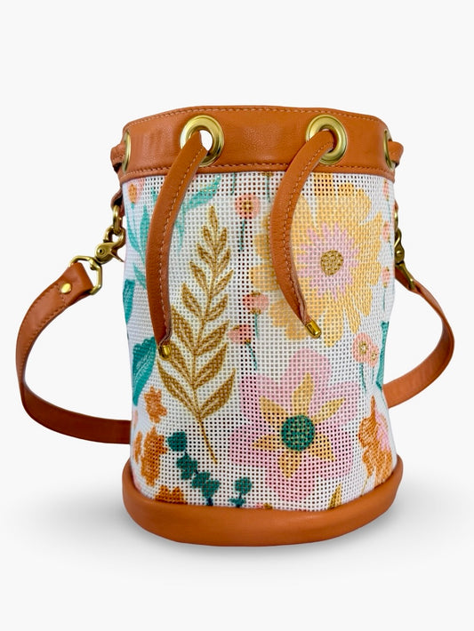 Mom's Flowers Light Mini Needlepoint Self Finishing Bucket Bag
