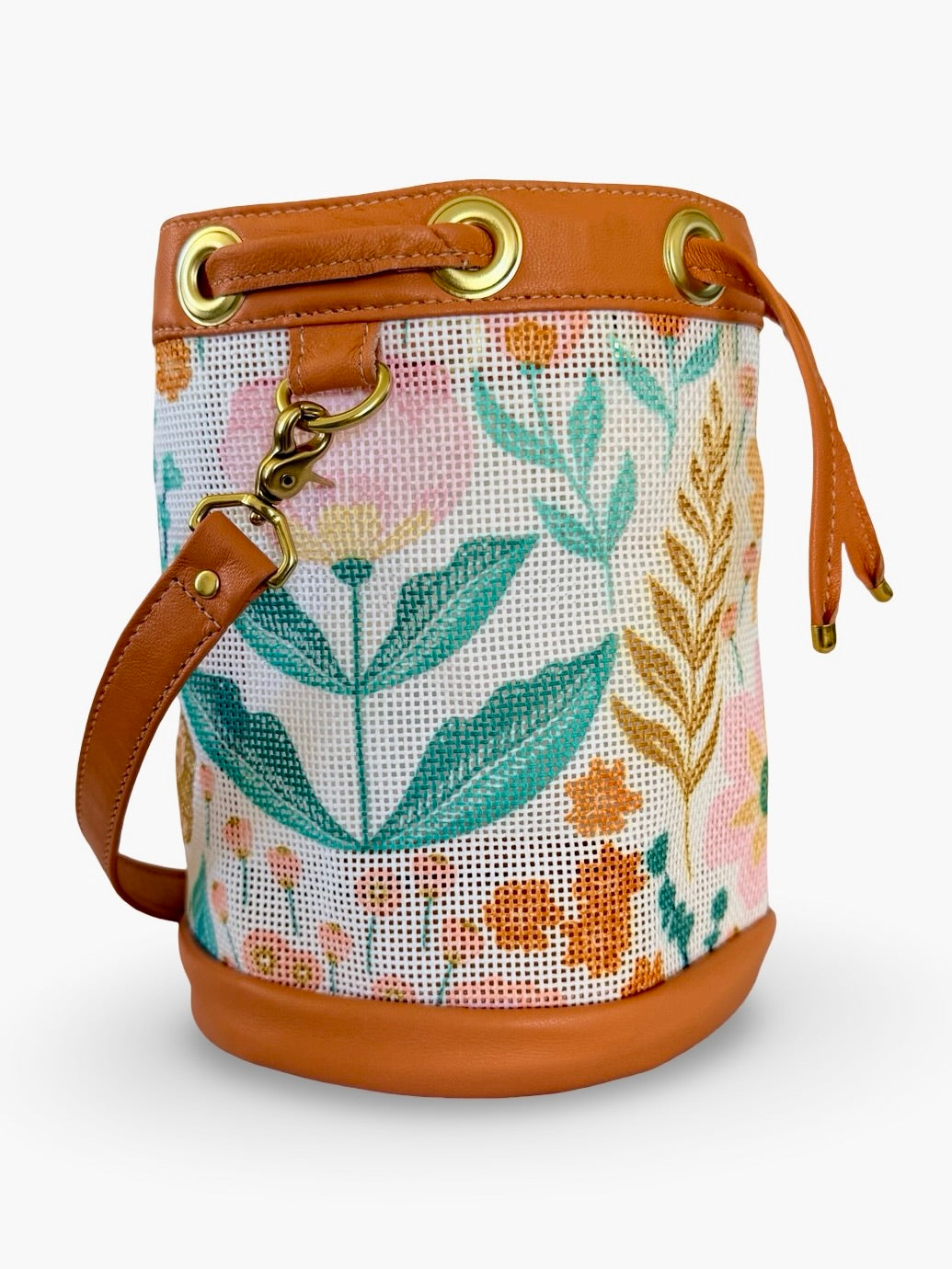 Mom's Flowers Light Mini Needlepoint Self Finishing Bucket Bag