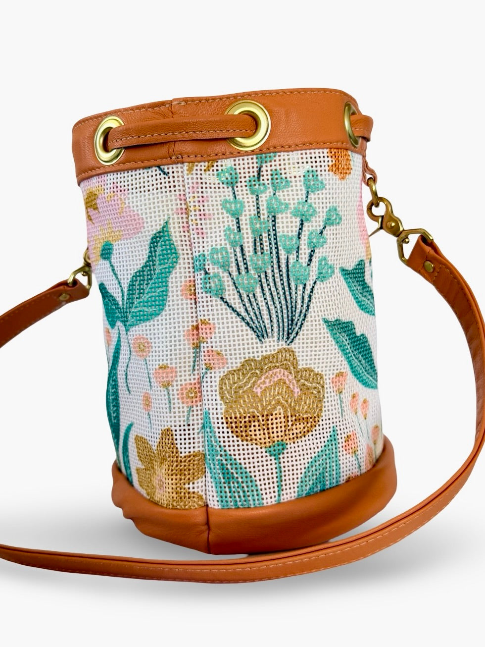 Mom's Flowers Light Mini Needlepoint Self Finishing Bucket Bag