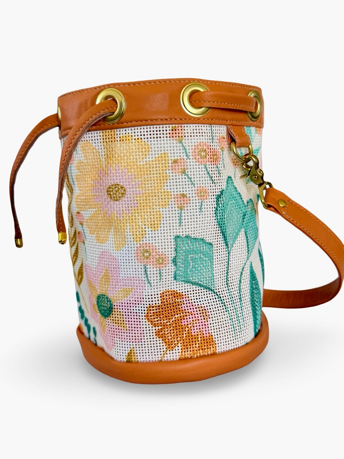 Mom's Flowers Light Mini Needlepoint Self Finishing Bucket Bag