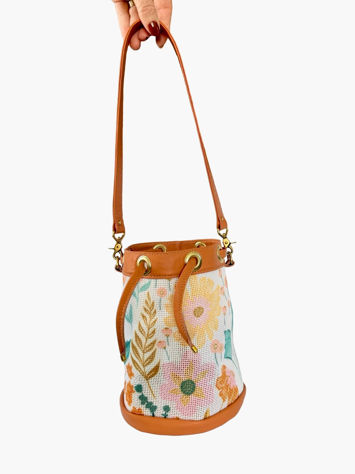 Mom's Flowers Light Mini Needlepoint Self Finishing Bucket Bag