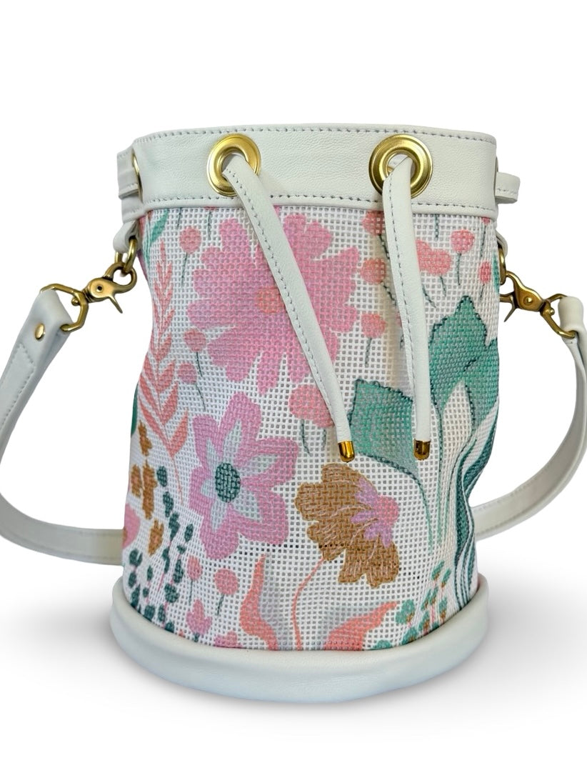 Mom's Flowers Light Mini Needlepoint Self Finishing Bucket Bag