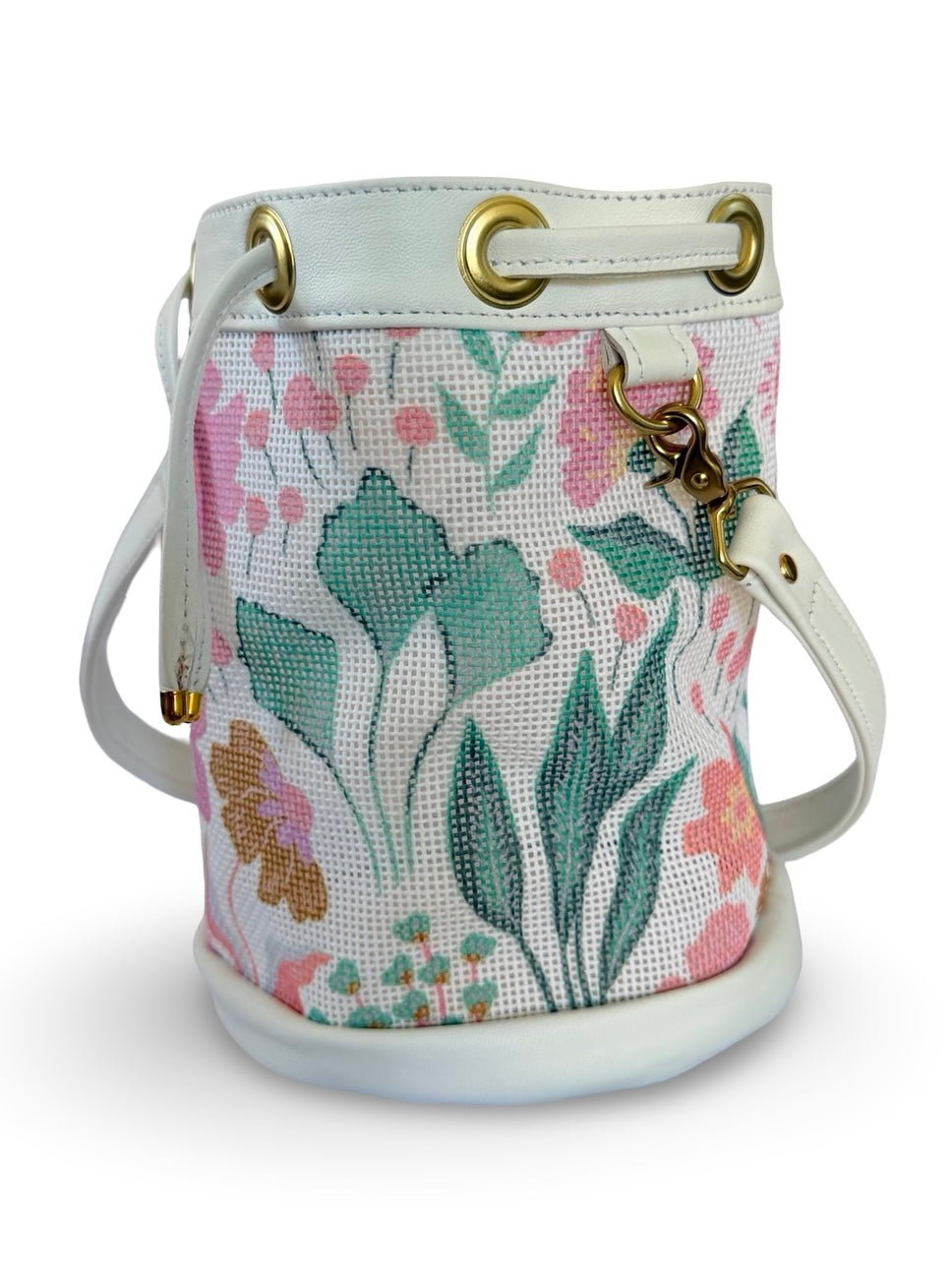 Mom's Flowers Light Mini Needlepoint Self Finishing Bucket Bag