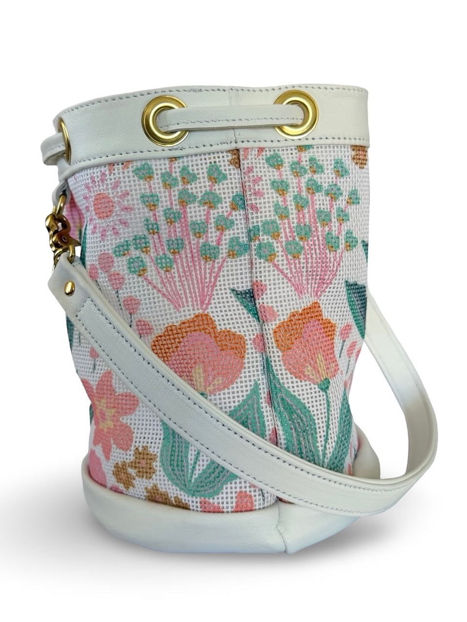 Mom's Flowers Light Mini Needlepoint Self Finishing Bucket Bag