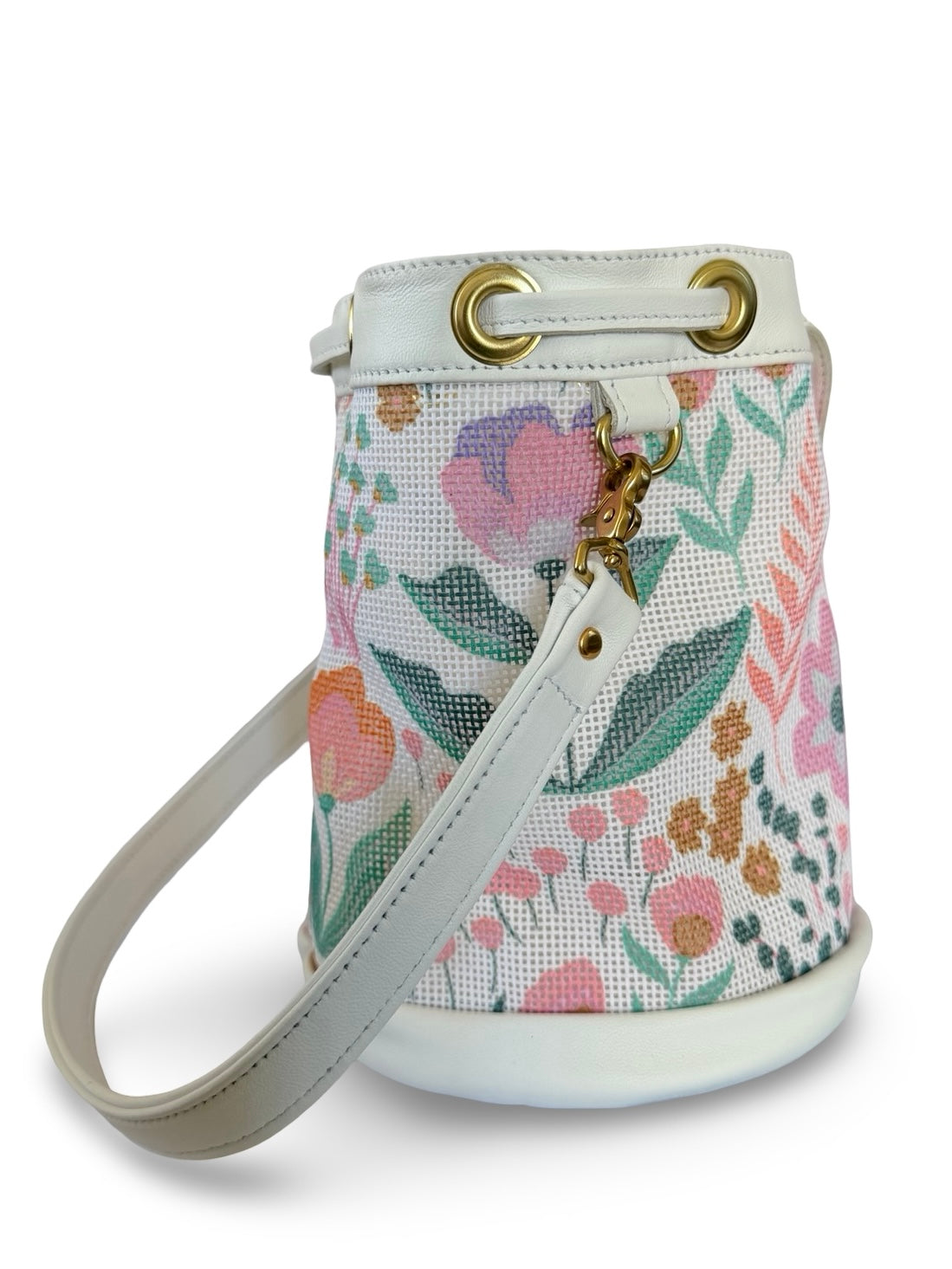 Mom's Flowers Light Mini Needlepoint Self Finishing Bucket Bag