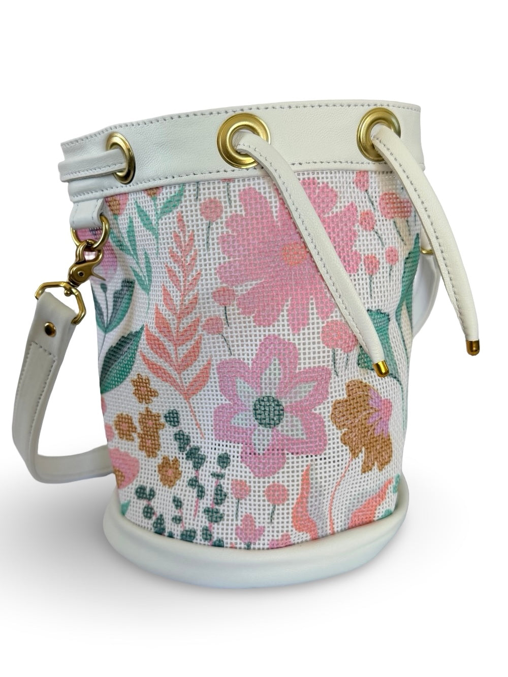 Mom's Flowers Light Mini Needlepoint Self Finishing Bucket Bag