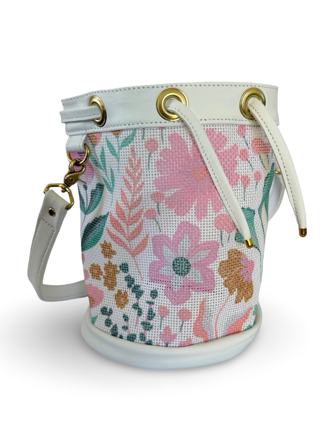 Mom's Flowers Light Mini Needlepoint Self Finishing Bucket Bag