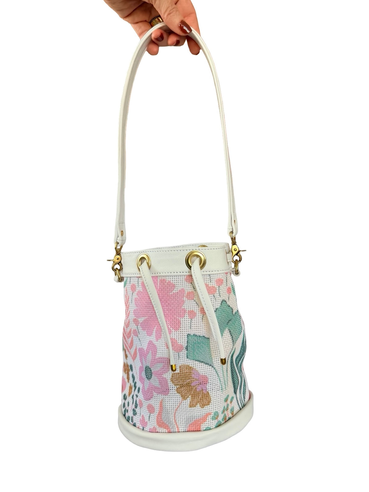 Mom's Flowers Light Mini Needlepoint Self Finishing Bucket Bag