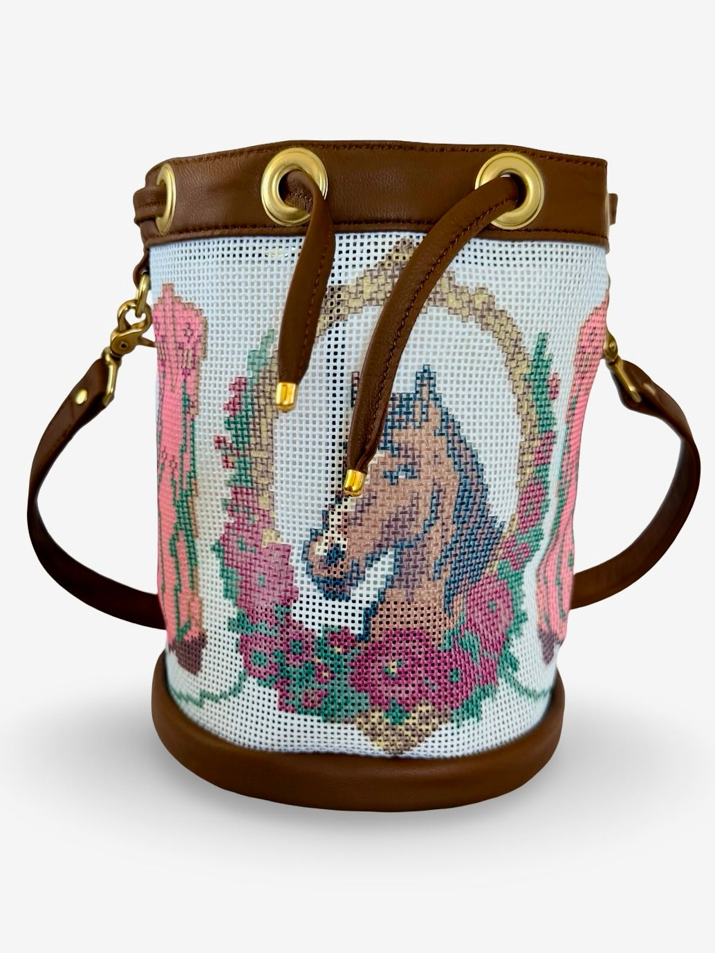 Lucky Boots Mini Needlepoint Leather Self Finishing Bucket Bag