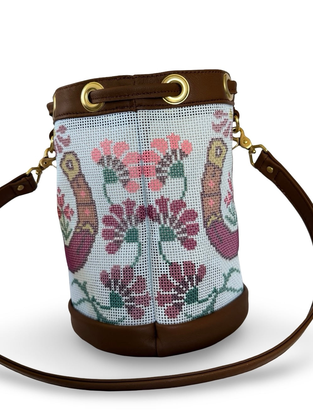 Lucky Boots Mini Needlepoint Leather Self Finishing Bucket Bag