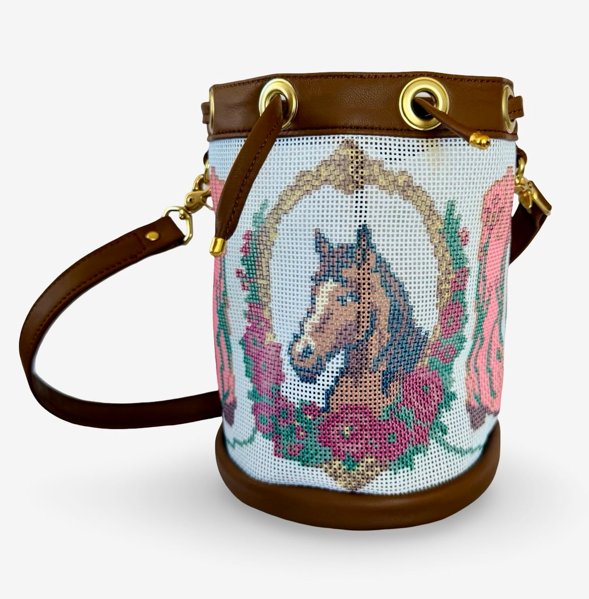 Lucky Boots Mini Needlepoint Leather Self Finishing Bucket Bag